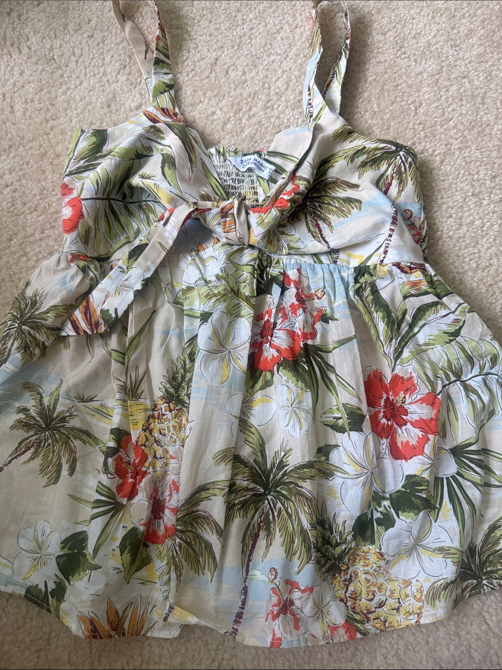 Zara Basic Denim z1975!!! Tropical Floral Tie-Front top size M 100% cotton